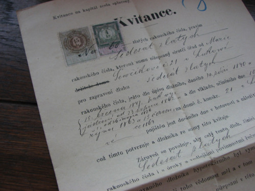 Kvitance z roku 1897, starožitný dokument