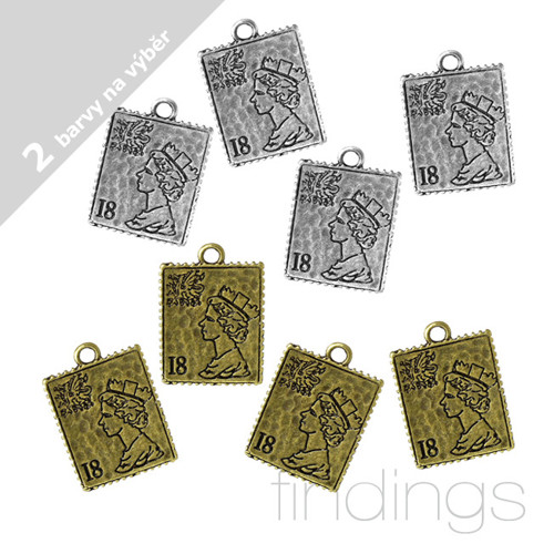 Přívěsky Queen stamp / 4ks / Starobronz — foto 1