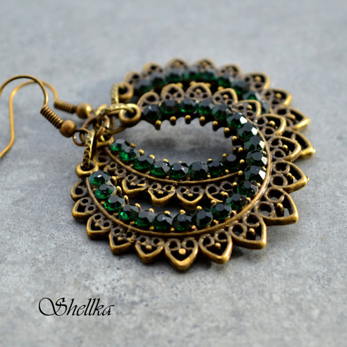 Náušnice ,,ORIENTAL,, tm.zelené — foto 1