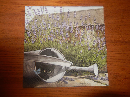 Ubrousek na decoupage - kotě v konvi