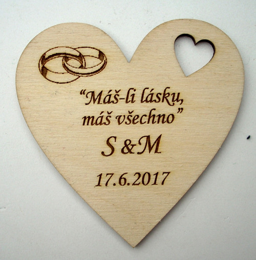 VÝŘEZ NA PŘÁNÍ - SRDCE gravírované/průřez KV0055