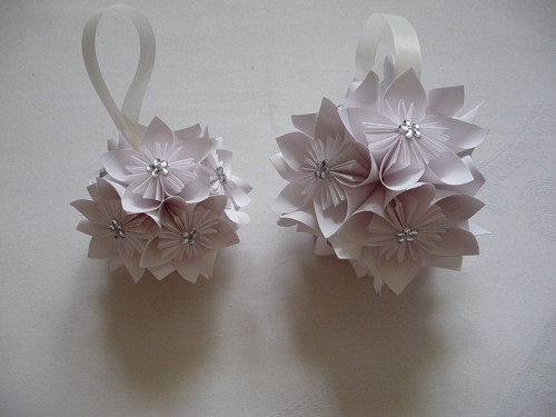 Vánoční origami koule-malá a velká-sada bílá