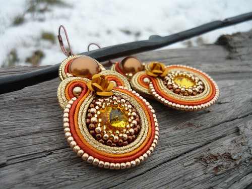 Soutache náušnice Golden Copper — foto 1