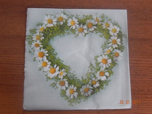 Ubrousek na decoupage - srdce z kopretin