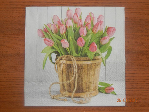 Ubrousek na decoupage - tulipány v koši