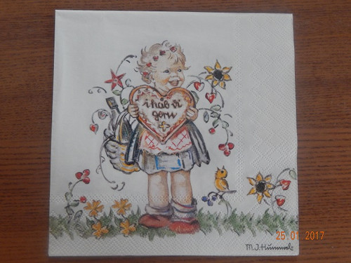 Ubrousek na decoupage - holčička se srdíčkem