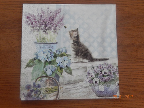 Ubrousek na decoupage - koťátko a květináč