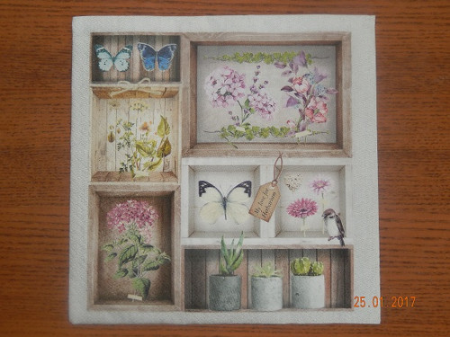 Ubrousek na decoupage - květináče v rámu