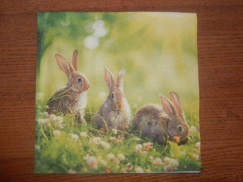 Ubrousek na decoupage - zajíci v trávě