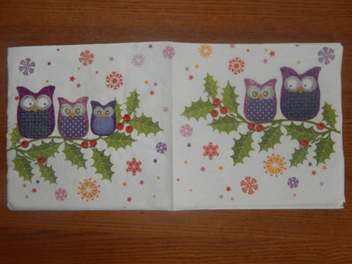Ubrousek na decoupage - sovičky na jalovci