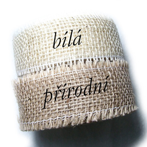 Jutová stuha š. 5 cm, d. 1 m - bělená