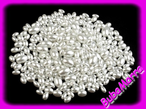 ~25g~ Voskované perly Ø4-12mm ~ oválek ~ BÍLÁ