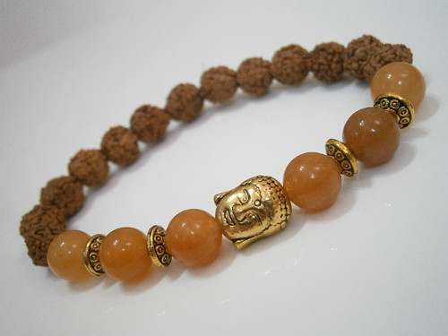 Náramek s Buddhou -"Avanturín/Rudraksha"