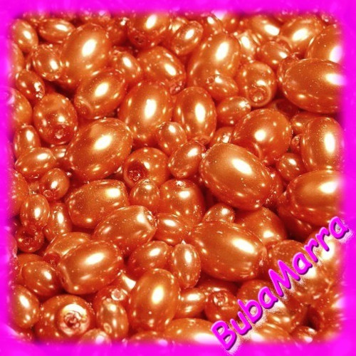 ~25g~ Voskované perly Ø4-12mm ~ oválek ~ ORANŽOVÁ