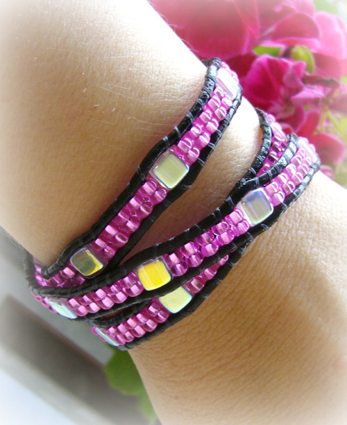 Wrap náramek / bílá / růžová — foto 1