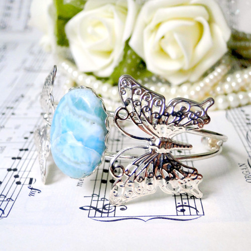 Larimar Bracelet / Náramok s larimarom a s motýľom