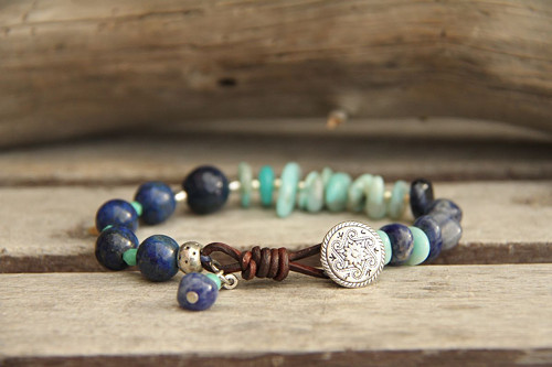 Bohemian náramok amazonit a lapis lazuli — foto 1