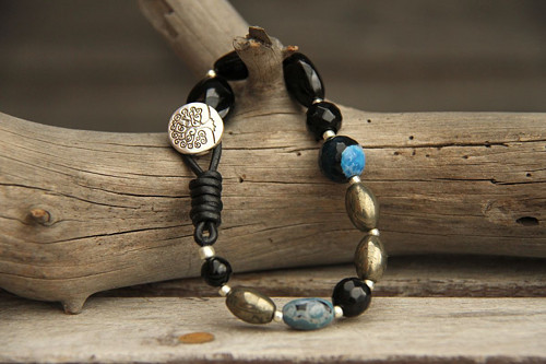 Bohemian náramok onyx, achát, pyrit — foto 1