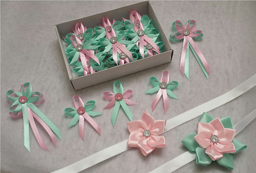 Svatební sada vývazky Tiffany blue a růžová