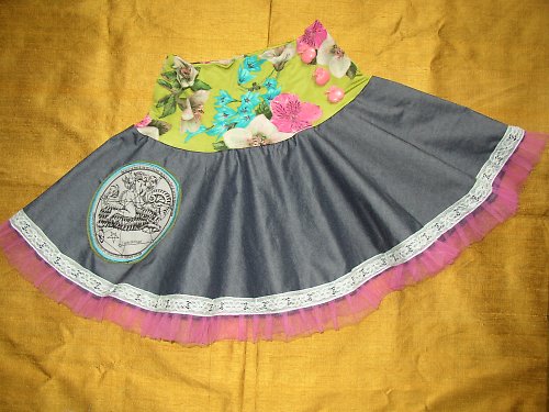 Mini sukně jeans-retro jablka — foto 1