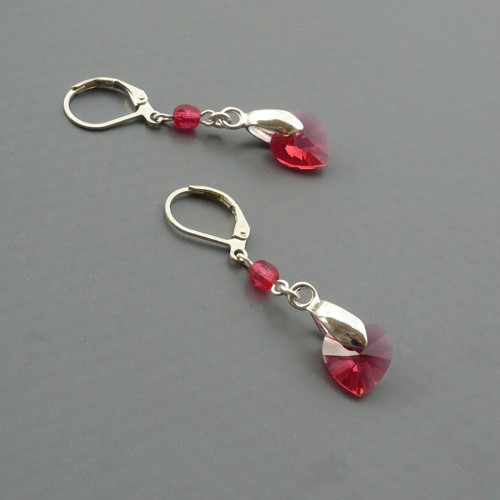 Indian pink Swarovski srdce - náušnice