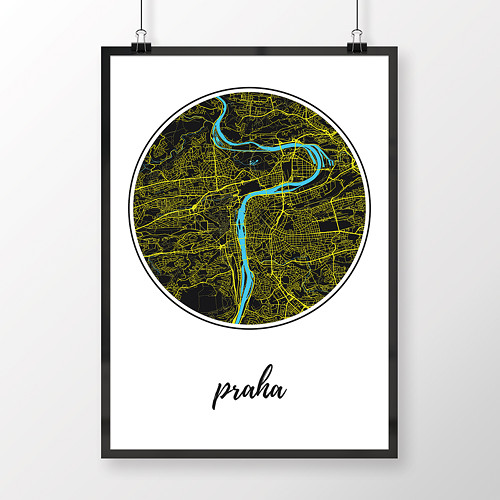PRAHA, 50x70cm, kulatá, černá