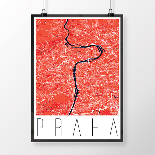 PRAHA, 50x70cm, moderní, červená