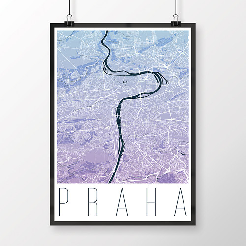 PRAHA, 50x70cm, moderní, modro-fialová