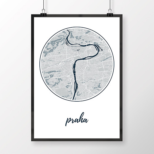 PRAHA, 50x70cm, kulatá, světle modrá — foto 1
