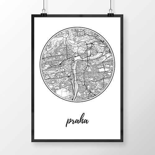PRAHA, 50x70cm, kulatá, bílá — foto 1