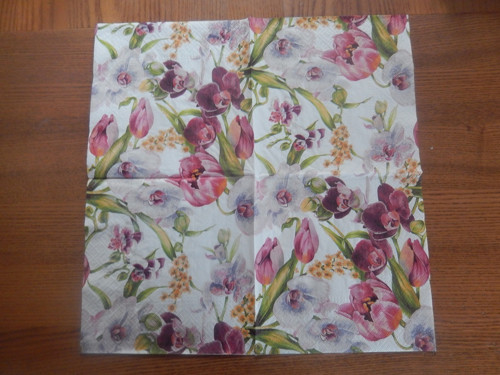 Ubrousek na decoupage - tulipány a orchideje