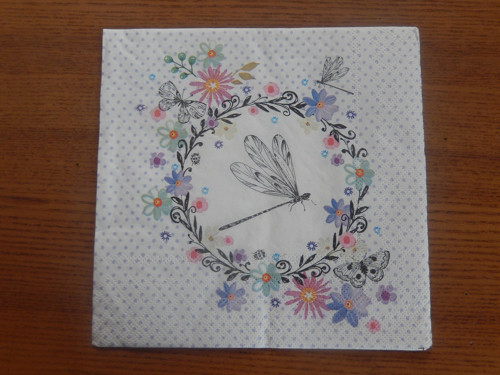 Ubrousek na decoupage - vážka a květiny