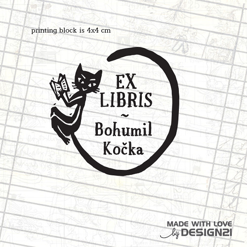 Kočička s knížkou: razítko 4x4 cm