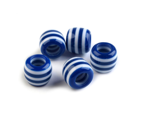 Velkoprůvlekový korálek modrobílý 10x12mm, 2ks
