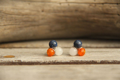 Náušnice napichovačky jadeit, lapis lazuli — foto 1