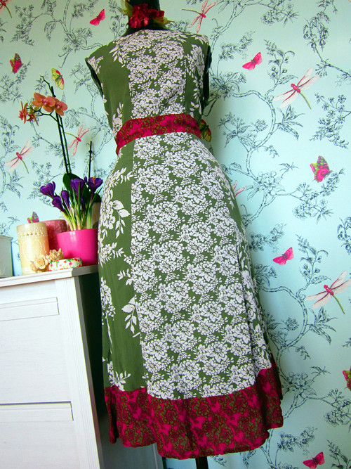 Šaty khaki&fuchsie rozkvetlé — foto 1