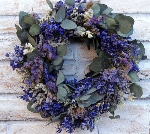 Věnec ... ostrožka, eukalyptus, statice. — foto 1