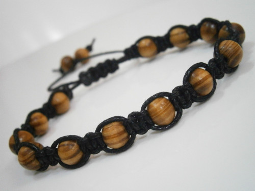 Pánský dřevěný náramek (shamballa/macramé) — foto 1