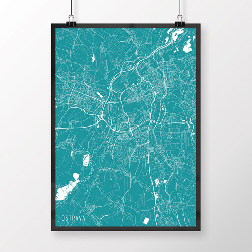 OSTRAVA, 50x70cm, minimalistická, tyrkysová