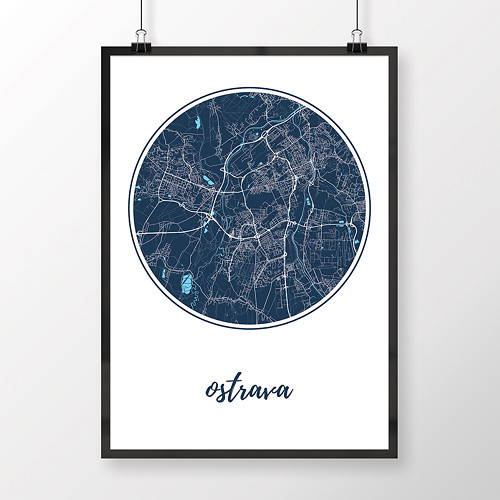 OSTRAVA, 50x70cm, kulatá, tmavě modrá