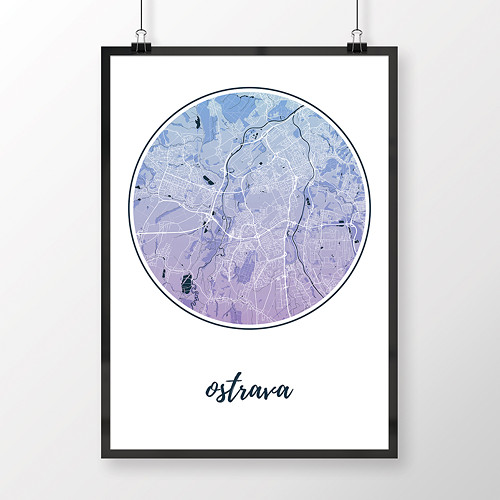 OSTRAVA, 50x70cm, kulatá, modro-fialová