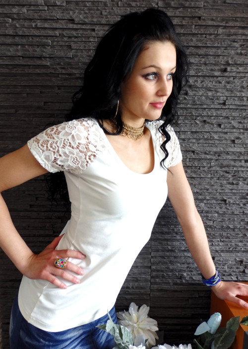 Tričko s krajkou-Olivia-krémové M — foto 1