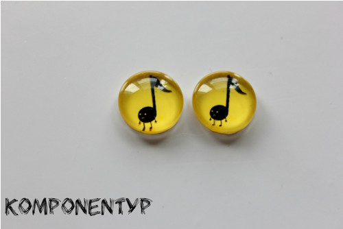 Skleněný kabošon "Noty" 12 mm, pár