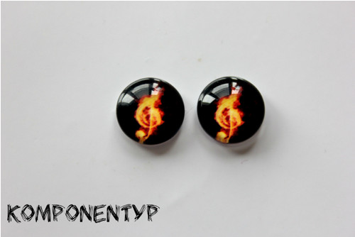Skleněný kabošon "Noty" 12 mm, pár