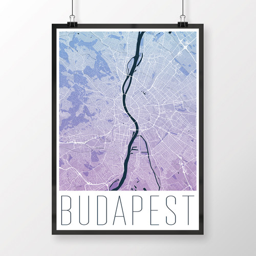BUDAPEŠŤ, 50x70cm, moderní, modro-fialová