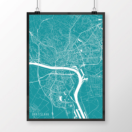 BRATISLAVA, 50x70cm, minimalistická, tyrkysová