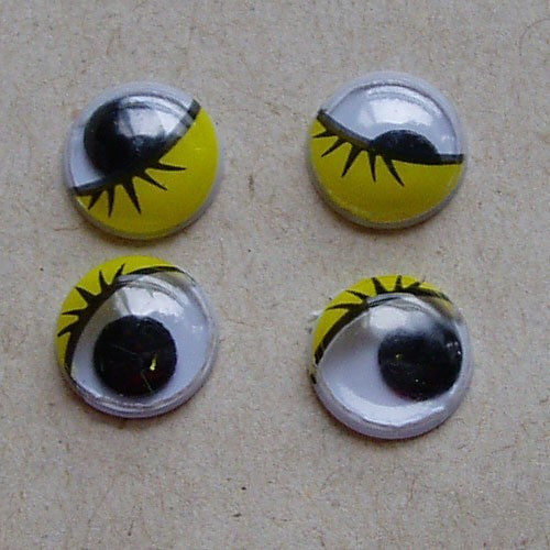 Oči kulaté 10mm žluté s řasou - 4 ks