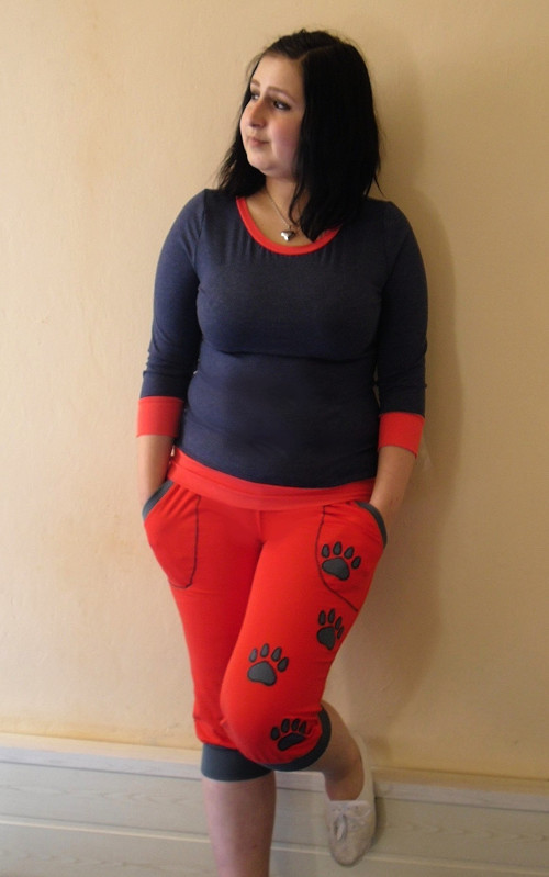 Dámské 3/4 tepláky červenošedé.. S - XL — foto 1