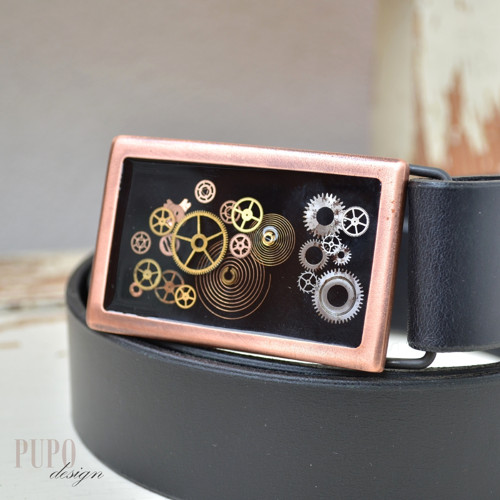 Černý pásek s měděnou sponou,černou,steampunk — foto 1