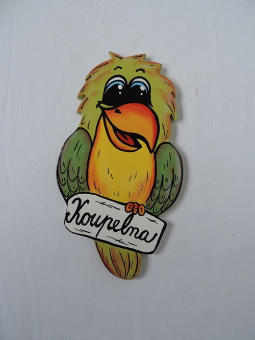 Cedulka papoušek-koupelna